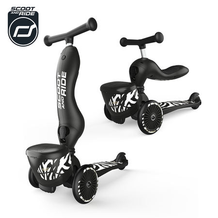 [OUTLET] Scootandride Highwaykick 1 Lifestyle 2w1 Jeżdzik i Hulajnoga Trójkołowa z Zamykanym Schowkiem 1-5 lat Zebra