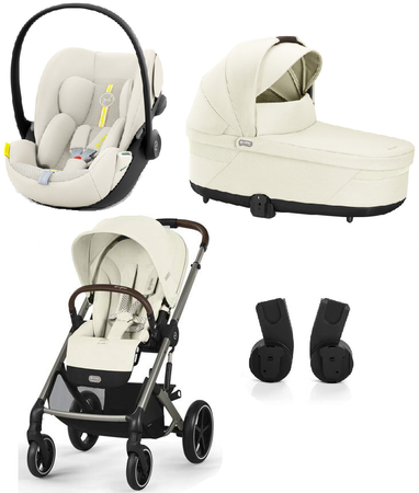 Cybex Balios S Lux 2.0 Wózek Głęboko-Spacerowy Seashell Beige + Cybex Cloud G I - Size Fotelik Samochodowy 0-13 kg + Adaptery