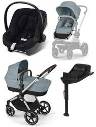 Cybex Eos Lux Wózek Głęboko-Spacerowy Rama Frame Stormy Blue + Aton B2 i-Size Fotelik  0-13kg + Baza One Volcano Black