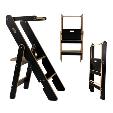 Baby Wood Kitchen Helper Składany Czarny