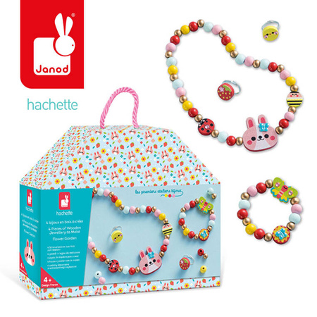 Janod Zestaw kreatywny do tworzenia biżuterii z drewna Ogród kwiatów 4+
