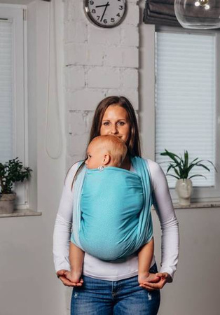 LennyLamb Moja Druga Chusta Do Noszenia Dzieci, Tkana Splotem Jodełkowym  M Mała Jodełka Turkusowy
