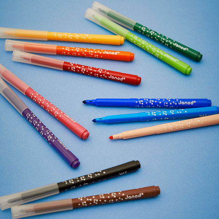Janod Flamastry pisaki z filcową końcówką 12 kolorów 3+