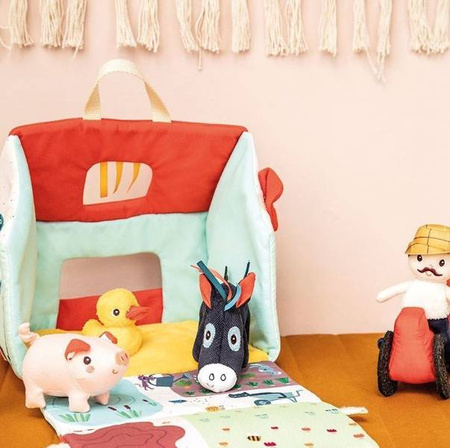 Lilliputiens Rozkładany Domek Farma z 6 Zwierzątkami, Rolnikiem i Traktorem 18m+