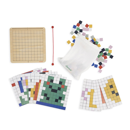 Janod Drewniana układanka mozaika piksele Symetria i kodowanie 4w1 5+