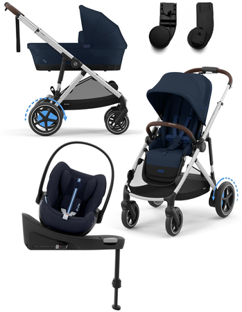 Cybex E-Gazelle S Wspomagany Wózek Spacerowy Rama Srebrna Ocean Blue + Fotelik Cybex Cloud G I - Size Fotelik + Baza G + Adaptery
