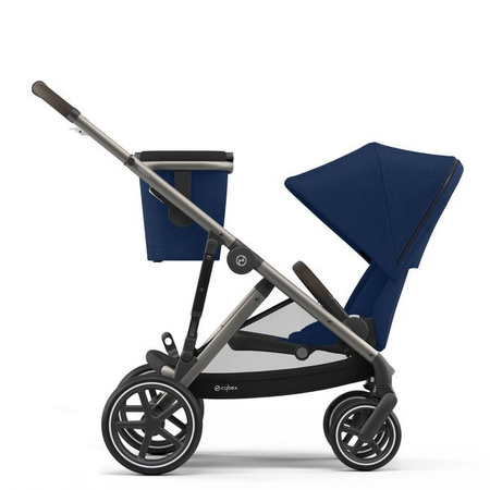 Cybex Gazelle S Wózek Bliźniaczy Rok po Roku + Cybex Aton M I-Size & SensorSafe 0-13 kg RWF + Adaptery  Navy Blue rama Taupe