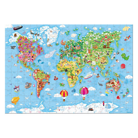 Janod Puzzle w walizce Ogromna mapa świata 300 elementów 7+ Made in France (stary indeks: J02656)