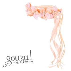 Souza! Opaska do włosów wianek ze wstążkami, kwiatami i cekinami Evaline różowo-łososiowa