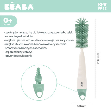 Beaba Szczotka do butelek i smoczków silikonowa Sage Green