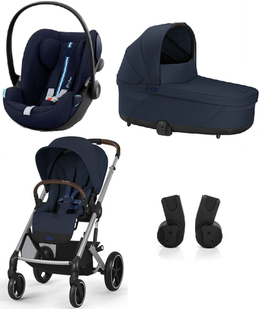 Cybex Balios S Lux 2.0 Wózek Głęboko-Spacerowy Ocean Blue + Cybex Cloud G I - Size Fotelik Samochodowy 0-13 kg + Adaptery