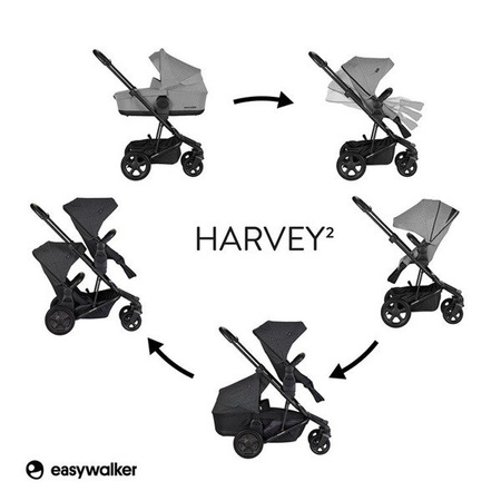 [OUTLET] Easywalker Harvey 2 Wózek głęboko-spacerowy (zawiera stelaż, siedzisko z budką i pałąkiem)  Stone Grey