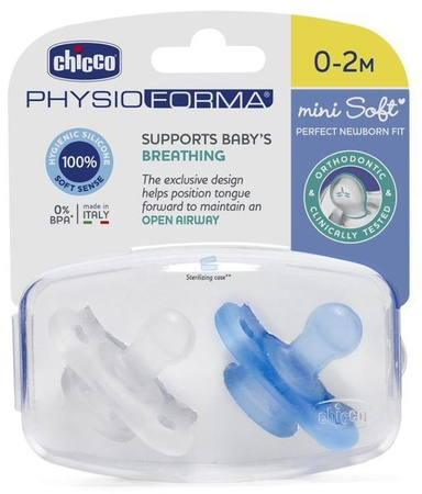 Chicco Smoczek Uspokajający Physioforma Mini Soft Silikonowy 0-2m Boy 2 Szt Girl