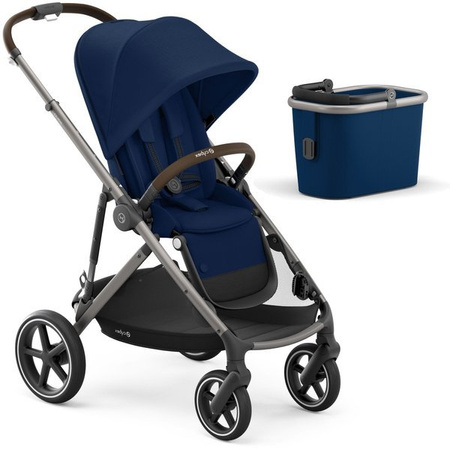 Cybex Gazelle S Wózek Bliźniaczy Rok po Roku + Cybex Aton M I-Size & SensorSafe 0-13 kg RWF + Adaptery  Navy Blue rama Taupe