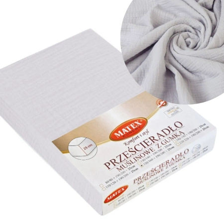Baby Matex Prześcieradło z Gumką 60x120 Muślin Szare