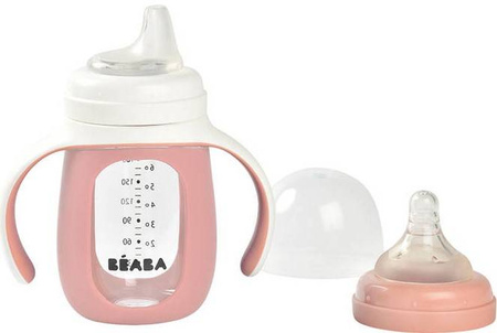 Beaba Szklana Butelka Treningowa w Silikonowej Osłonce 2w1 210 ml Old Pink