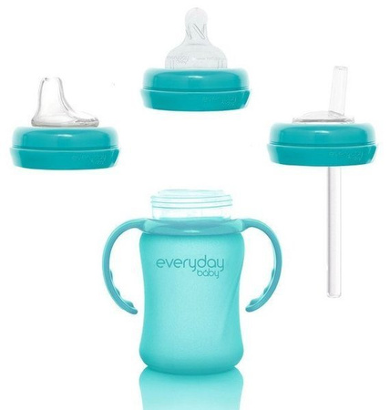 Everyday Baby, Szklana butelka ze smoczkiem S reagująca na temperaturę, 150 ml Turkusowy