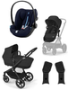 Cybex Eos Lux Wózek Głęboko-Spacerowy Rama Czarna Moon Black + Cybex Cloud G I - Size Fotelik Samochodowy Ocean Blue Plus + Adaptery
