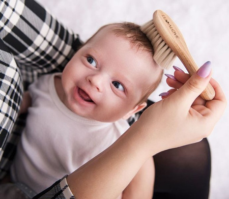 Lullalove Szczotka Włosie Kozie + Myjka Pieluszka Muślinowa Zielnik Róż