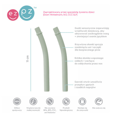 EZPZ SIlikonowa miseczka z podkładką 2w1 Mini Bowl z pokrywką  + GRATIS silikonowy kubeczej Mini Cup 120ml z 2 słomkami pastelowa zieleń