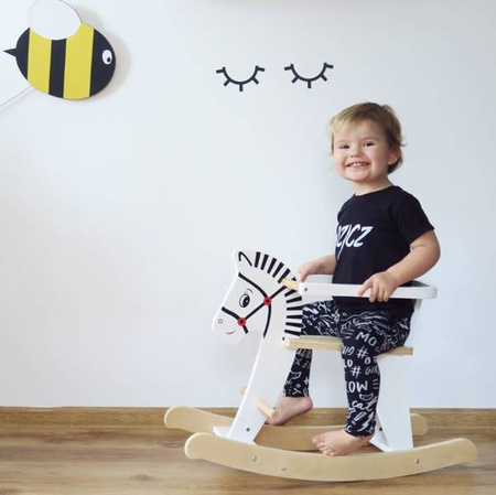 HyperMotion Drewniany Koń Na Biegunach z Barierkami