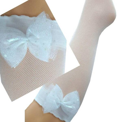 Milusie Podkolanówki Dziewczęca Biała Siateczka Kokarda