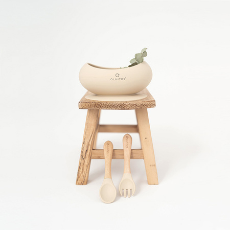 Olmitos Miseczka silikonowa ze sztućcami beżowy