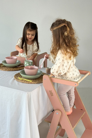 Baby Wood Kitchen Helper Składany Różowy