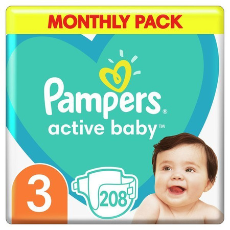 Pampers Pieluchy Active Baby Rozmiar 3, 208 Sztuk Pieluszek rozmiar 3 6-10 kg 208 sztuk