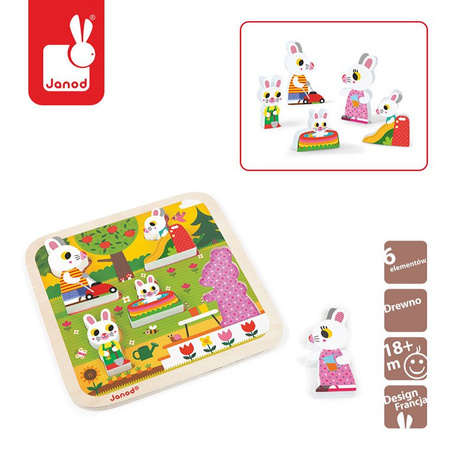 Janod Układanka drewniana 3D Rodzina króliczków w ogrodzie