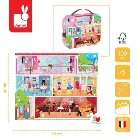 Janod Puzzle w walizce Akademia tańca 100 elementów 6+ Made in France