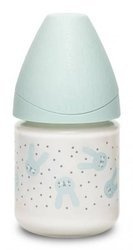 Suavinex Butelka szklana 120ml  smoczek okrągły silikonowy o wolnym przepływie  Królik miętowy   Hygge Baby