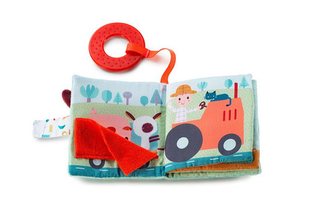 LILLIPUTIENS Mini-książeczka wielofunkcyjna z szeleszczącą folią i gryzakiem Farma 6 m+