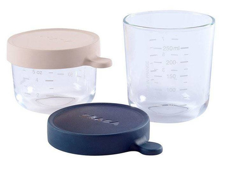 Beaba Zestaw Pojemników Słoiczków Szklanych z Hermetycznym Zamknięciem 150 + 250 ml  Pink i Dark Blue