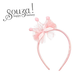 Souza! Opaska z tiulową kokardką i koroną z pomponami jasnoróżowa Laurana