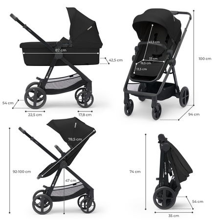 Kinderkraft Newly Mink Pro 3w1 Wózek Głęboko-Spacerowy + Fotelik Samochodowy 0-13kg Classic Black
