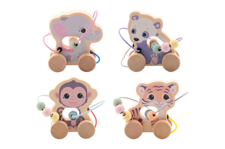 Joueco Drewniana zabawka na kółkach z przeplatanką MAŁPKA