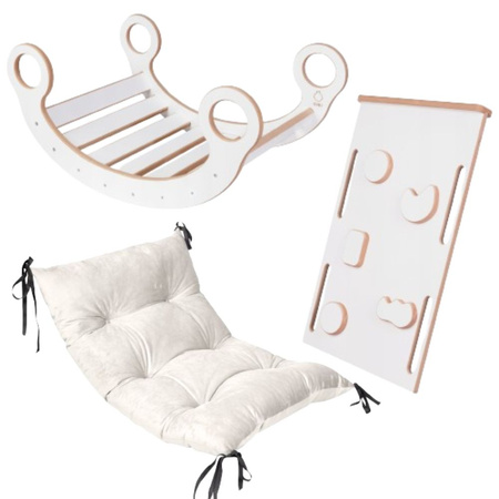 GUGI Bujak Montessori M Drewniany + Zjeżdżalnia + Ścianka + Poduszka Welurowa Beż