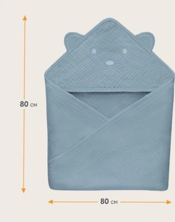 Lionelo Ręcznik kąpielowy z kapturkiem Muslin Hooded Towel Grey Sky