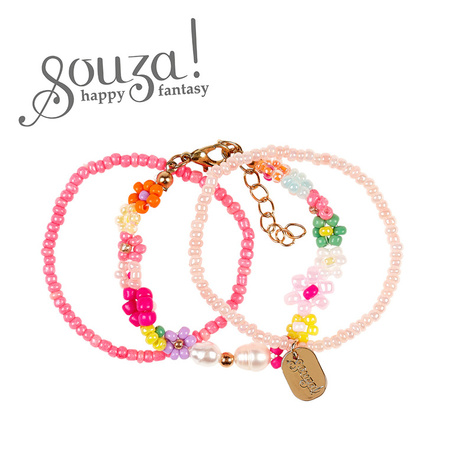 Souza! Bransoletki kwiatki z koralików różowe Loiz 3 szt.