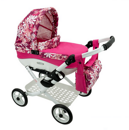 Adbor Lily Wózek dla Lalek Różowy Kwiatki Lc-20