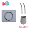 EZPZ Silikonowa miseczka z podkładką 2w1 Mini Bowl + GRATIS silikonowy kubeczek Mini Cup 120ml z 2 słomkami szary