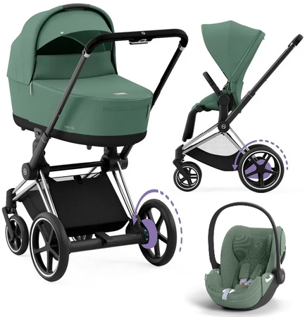 Cybex E-Priam 4.0 Wózek Głęboko-Spacerowy + Cloud T i-Size Fotelik Samochodowy 0-13kg Leaf Green