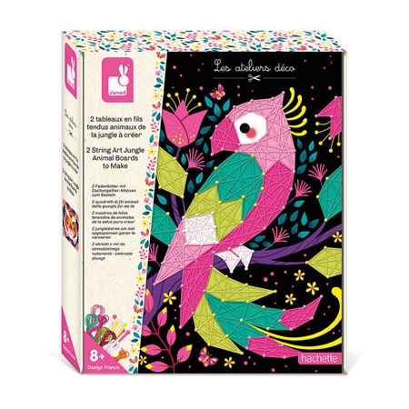 Janod Zestaw Kreatywny Przeplatanka 3D String Art Zwierzęta Dżungli 8+