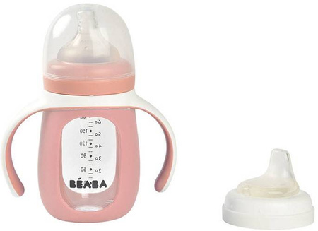 Beaba Szklana Butelka Treningowa w Silikonowej Osłonce 2w1 210 ml Old Pink