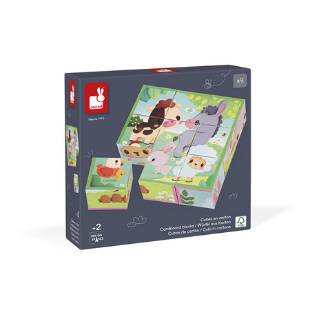 Janod Klocki układanka 6w1 kostki 9 el. Farma 2+