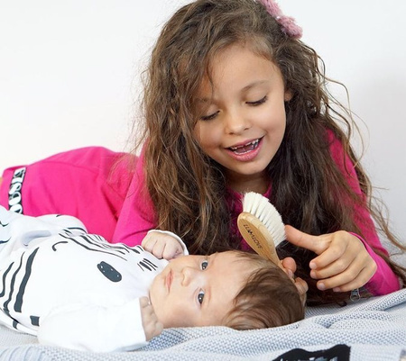 Lullalove Szczotka Włosie Kozie + Myjka Pieluszka Muślinowa Zielnik Róż