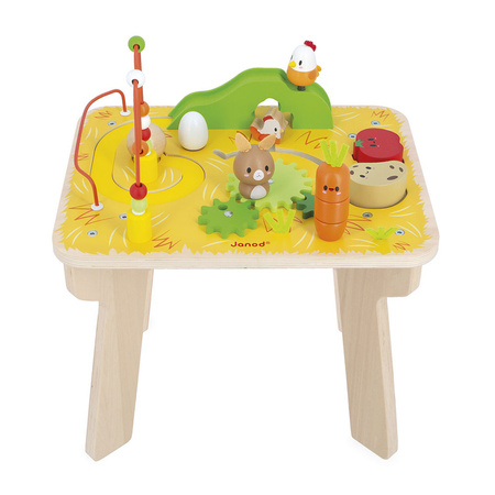 Janod Wielofunkcyjny stolik edukacyjny drewniany Farma 12m+