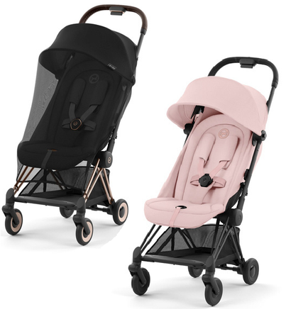 Cybex Coya Wózek Spacerowy Rama Matt Black Peach Pink + Cybex Coya Moskitiera Black