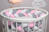 SenLove Ochraniacz do Łóżeczka Warkocz 360cm Szaro-Różowo-Biały